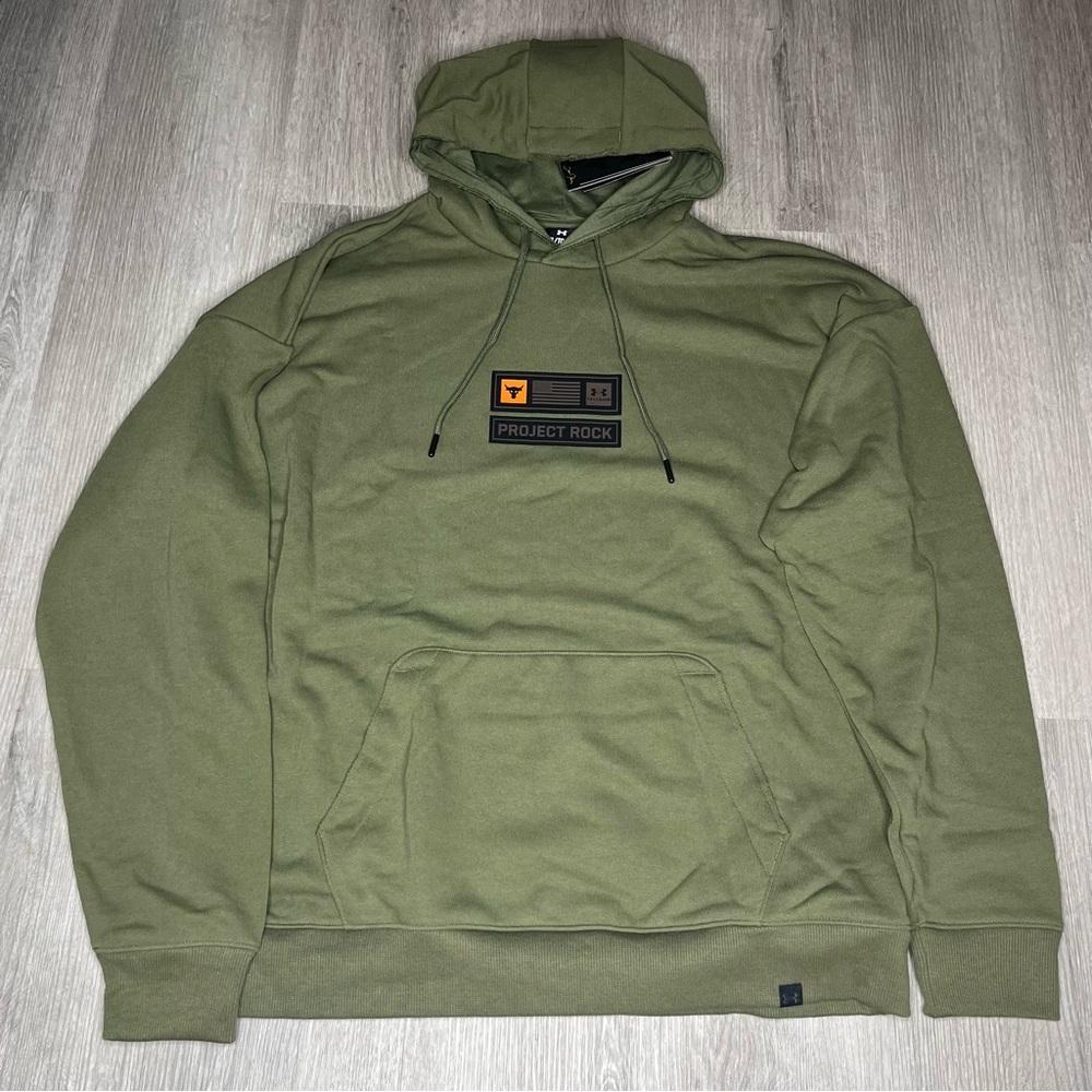 NWT Under Armour Project Rock Veterans Day Green Pullover Hoodie